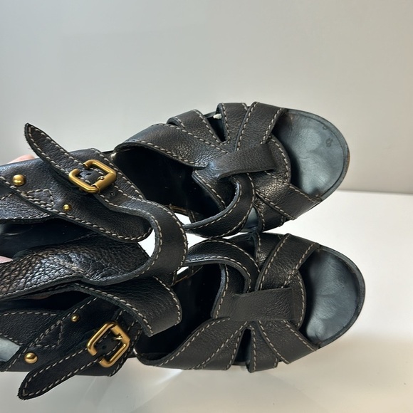 Chloe Black Leather Strap Stacked Sandal Heels Size 40 - Picture 13 of 16